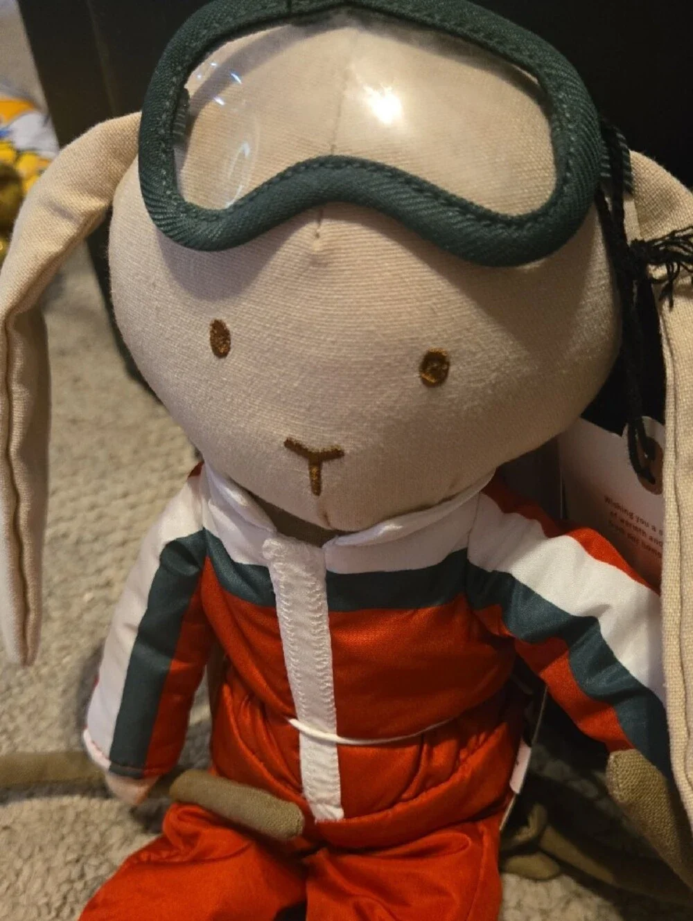 Hearth & Hand Red Ski Bunny Plush with Cream Ears and Green Goggles 929